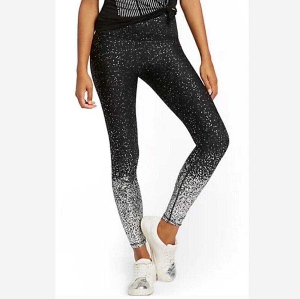 New York & Company High Rise Leggings Black Metallic Sliver XS